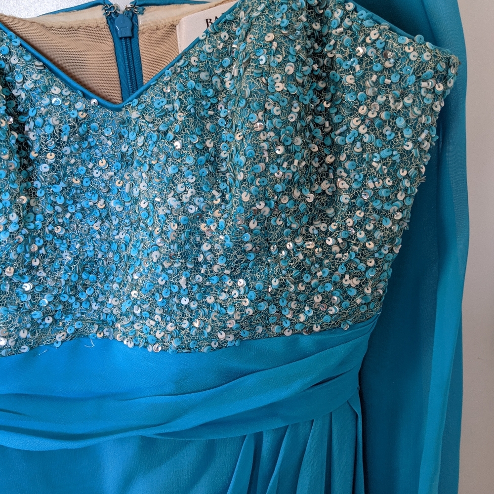 Badgley Mischka blue strappless dress gown